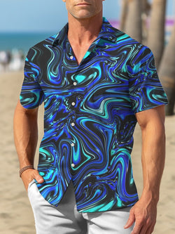 Gradient Abstract Art Print Beach Men's Hawaiian Oversized Shirt with Pockets