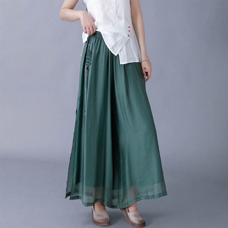 Green Casual A-Line Embroidered Pants