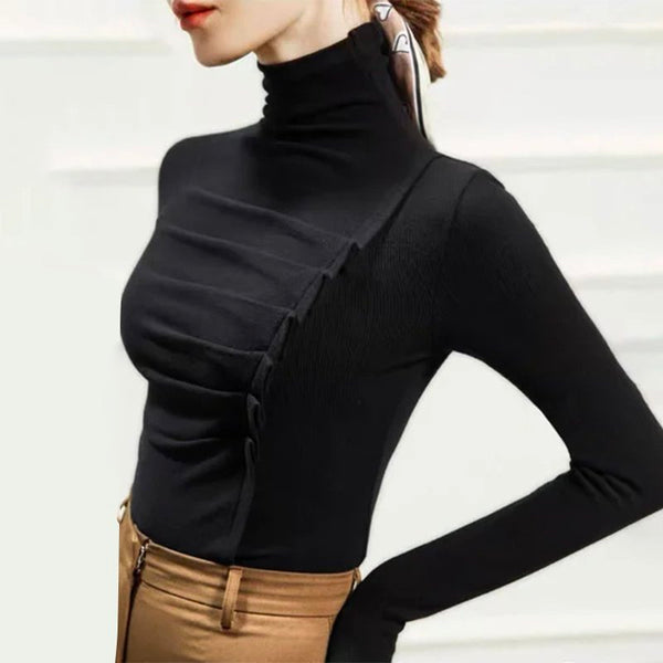 Turtleneck Urban Tight Plain Long Sleeve T-Shirt