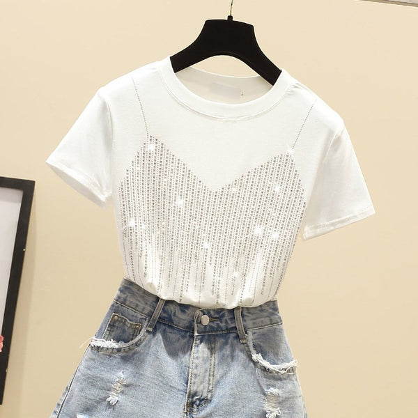 Cotton Short Sleeve Shift Beaded Shirts & Tops