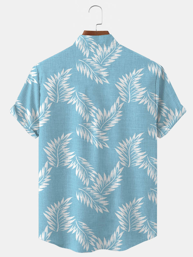 Hawaiian Leaf Botanical Print Men's Button Pocket Shirt