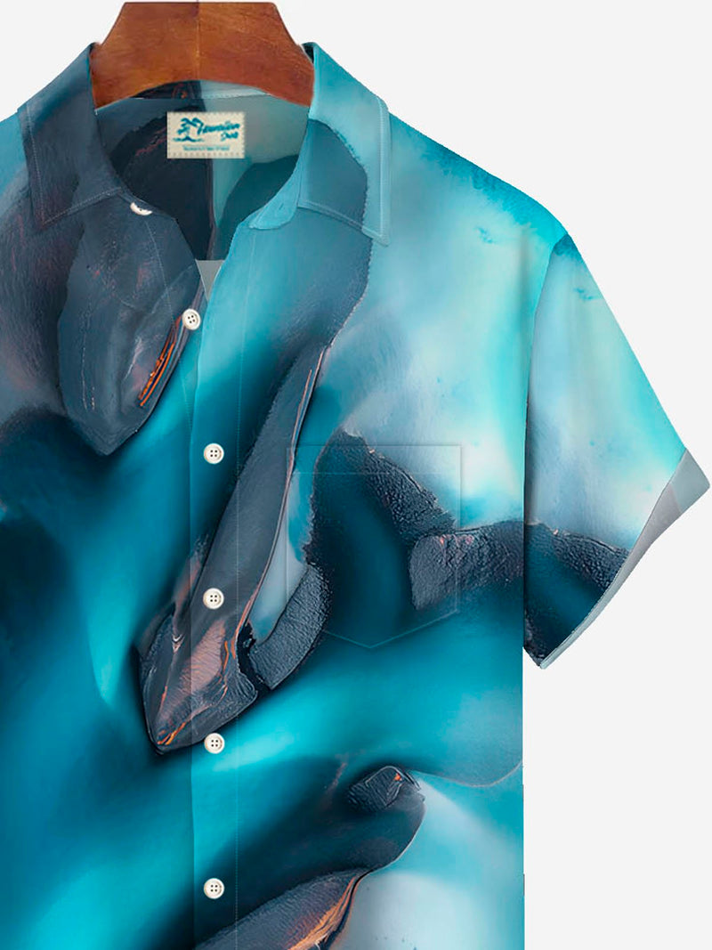 Gradient Art Texture Print Men's Button Pocket Short Sleeve Shirt