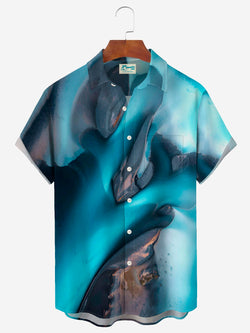 Gradient Art Texture Print Men's Button Pocket Short Sleeve Shirt