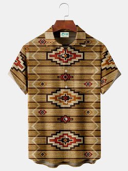 Vintage Aztec Geometry Print  Men's Hawaiian Oversized Shirt with Pockets